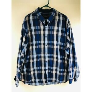 Jasso Elba Shirt Men's Size XXL 18-18.5 Blue White Plaid Button Down